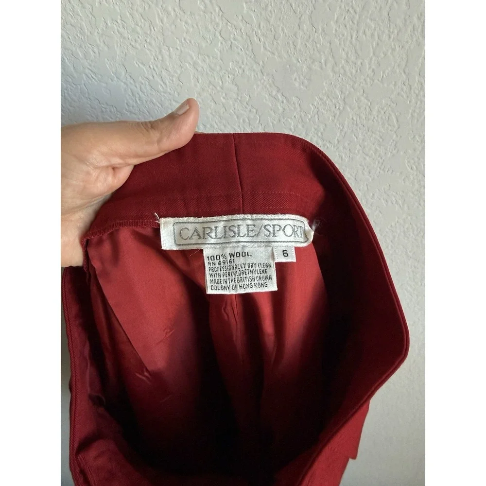 Carlisle Pleated Red Trouser Pant Women 6 Wool‎ Retro Classic Career Office Work